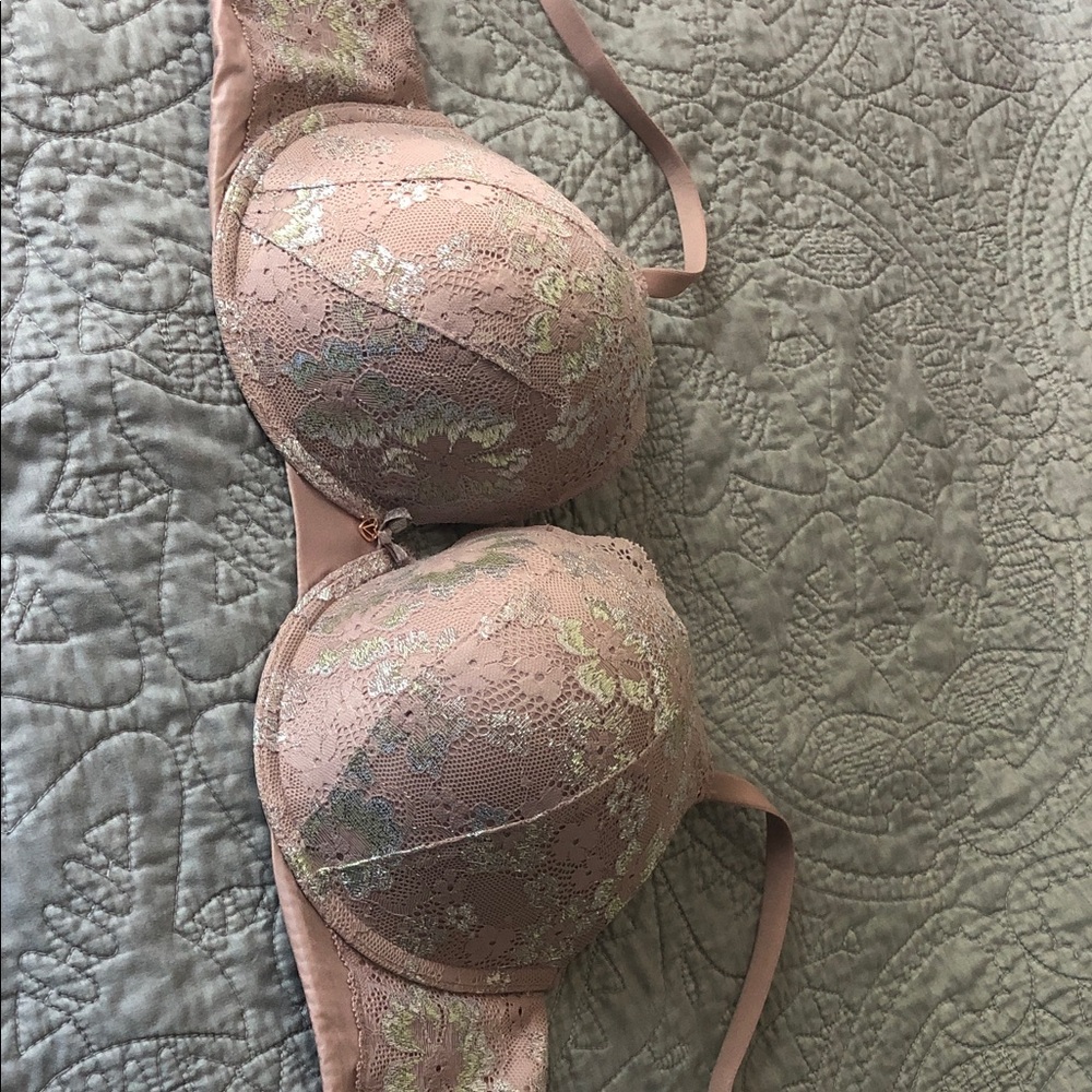 Victoria's Secret Padded Push-Up Lace Mauve Shimmer Bra 36DD